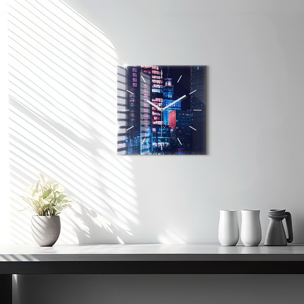 Wanduhr quadratisch Warschau bei Nacht