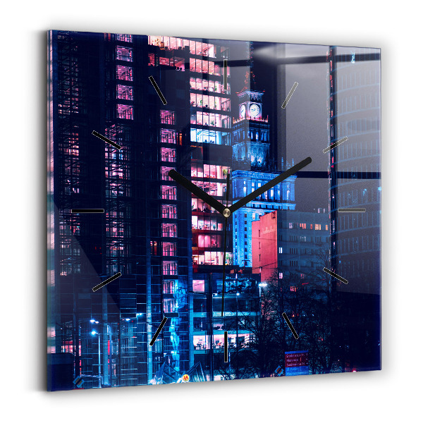 Wanduhr quadratisch Warschau bei Nacht