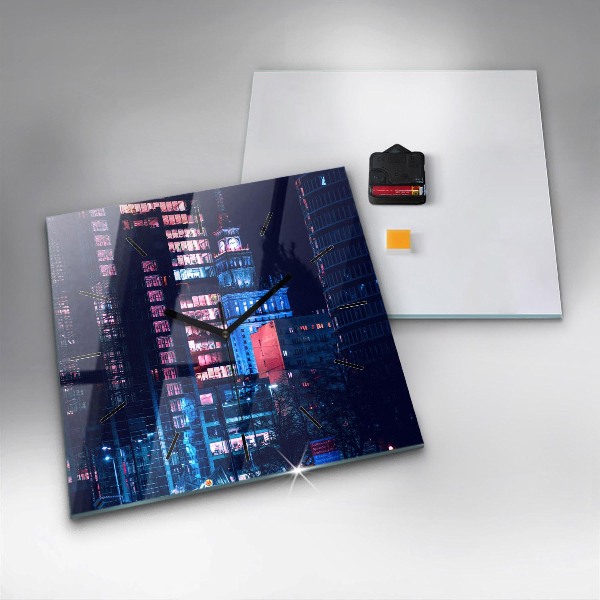 Wanduhr quadratisch Warschau bei Nacht