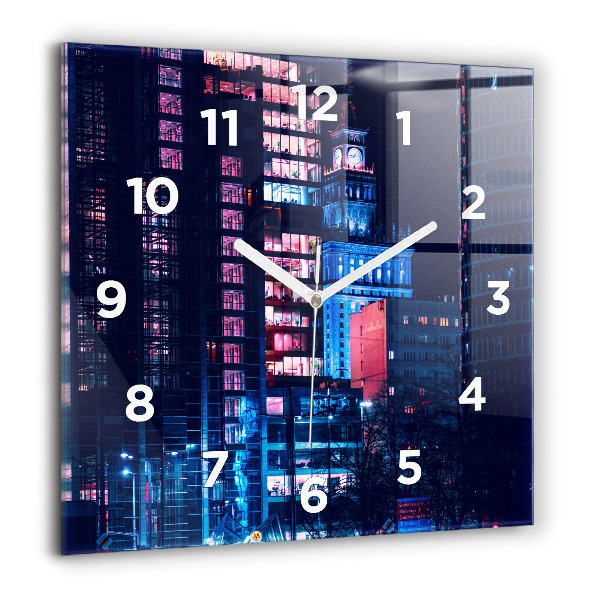 Wanduhr quadratisch Warschau bei Nacht