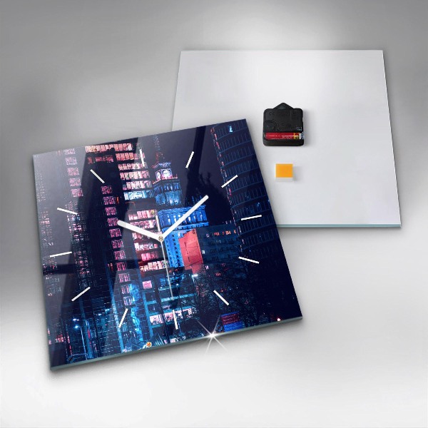 Wanduhr quadratisch Warschau bei Nacht