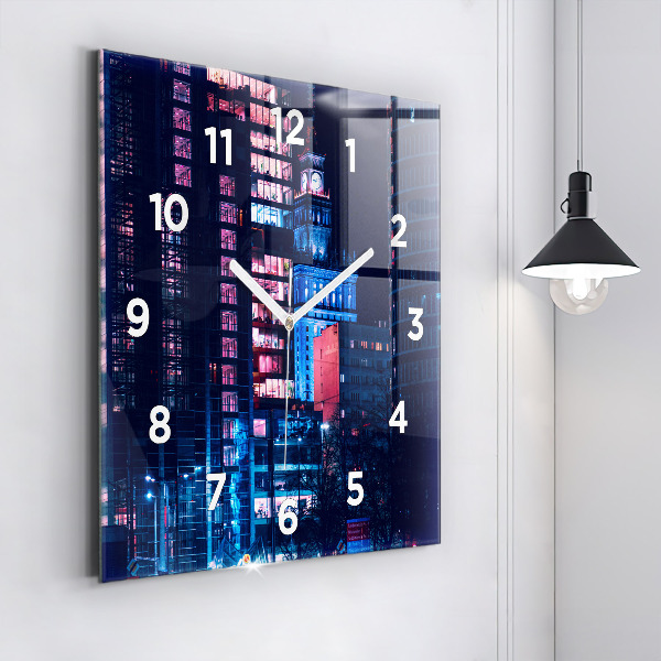 Wanduhr quadratisch Warschau bei Nacht
