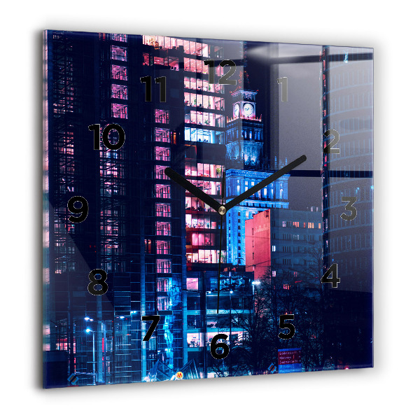 Wanduhr quadratisch Warschau bei Nacht
