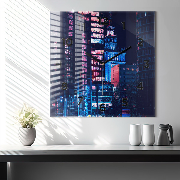Wanduhr quadratisch Warschau bei Nacht