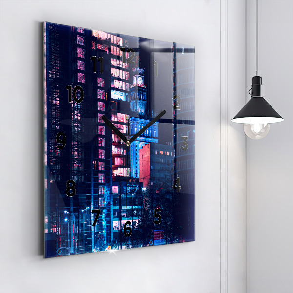 Wanduhr quadratisch Warschau bei Nacht