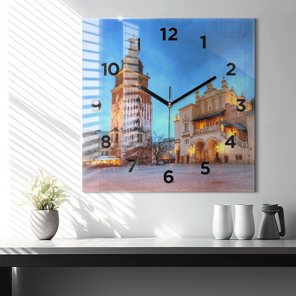 Wanduhr quadratisch mit motiv Hauptmarkt in Krakau