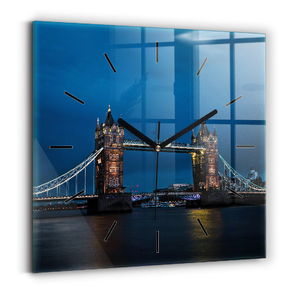 Wanduhr modern quadratisch Tower Bridge London bei Nacht