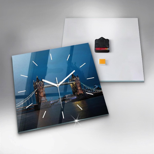 Wanduhr modern quadratisch Tower Bridge London bei Nacht