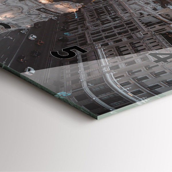 Wanduhr modern quadratisch Städte bei Sonnenuntergang