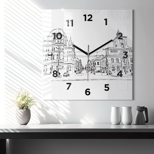 Wanduhr quadratisch mit motiv Illustration der Stadt Poznan