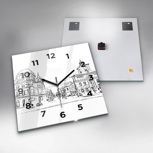 Wanduhr quadratisch mit motiv Illustration der Stadt Poznan