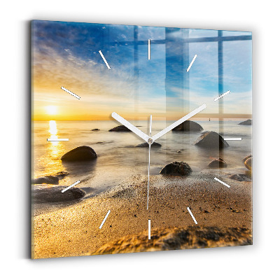 Wanduhr modern quadratisch Sonnenaufgang an der Ostsee