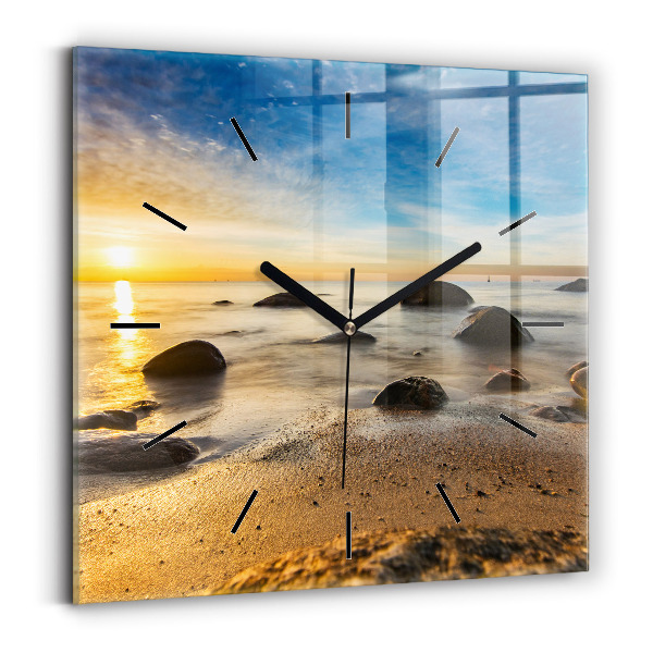 Wanduhr modern quadratisch Sonnenaufgang an der Ostsee