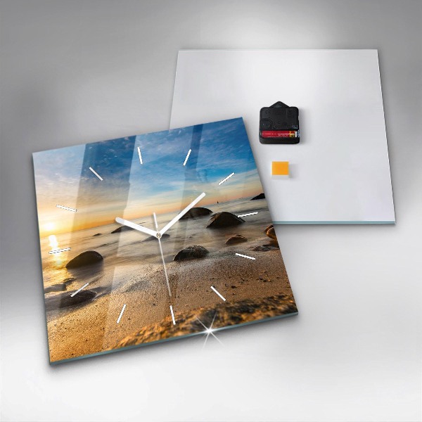 Wanduhr modern quadratisch Sonnenaufgang an der Ostsee