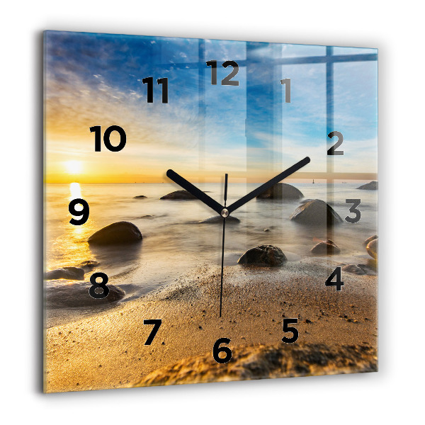Wanduhr modern quadratisch Sonnenaufgang an der Ostsee