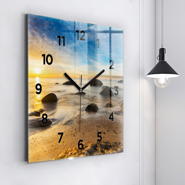 Wanduhr modern quadratisch Sonnenaufgang an der Ostsee