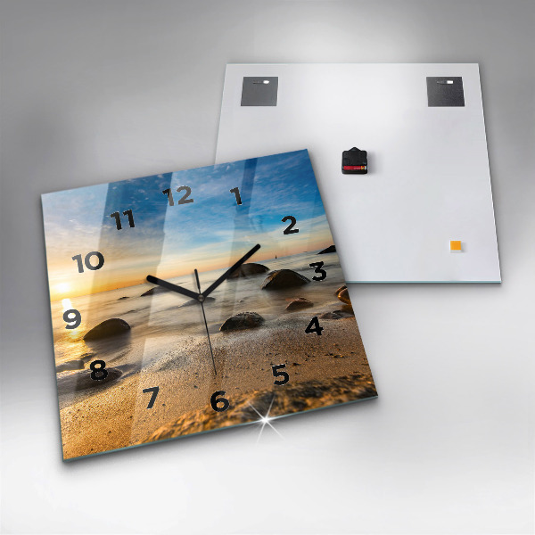 Wanduhr modern quadratisch Sonnenaufgang an der Ostsee