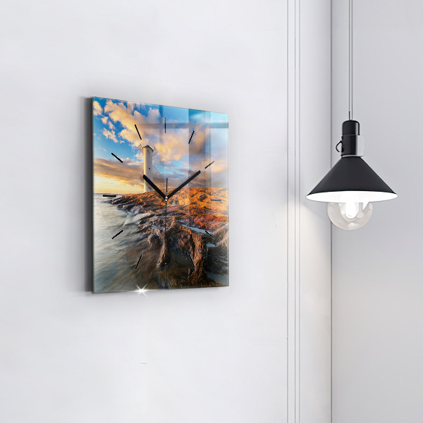 Wanduhr quadratisch Leuchtturm und die Ostsee