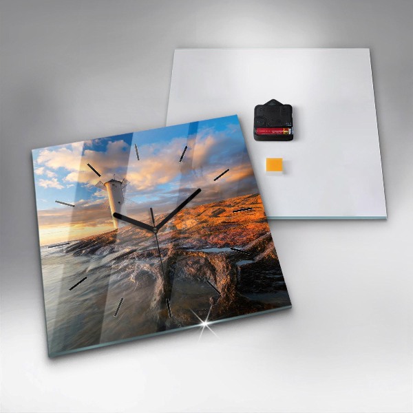 Wanduhr quadratisch Leuchtturm und die Ostsee