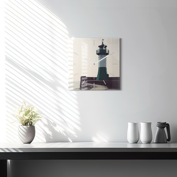 Wanduhr quadratisch mit motiv Leuchtturm und Meer