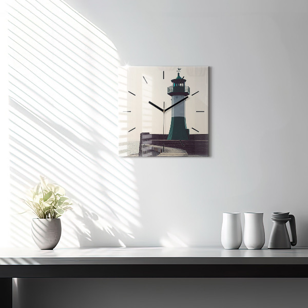 Wanduhr quadratisch mit motiv Leuchtturm und Meer