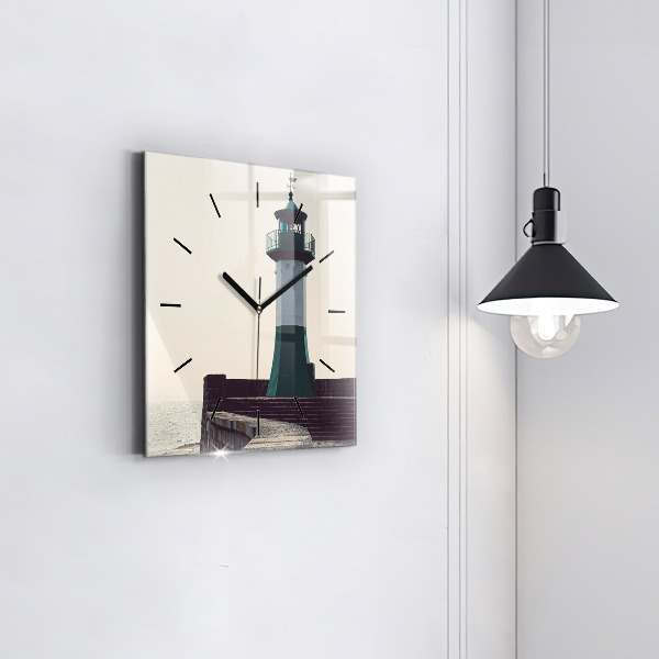 Wanduhr quadratisch mit motiv Leuchtturm und Meer