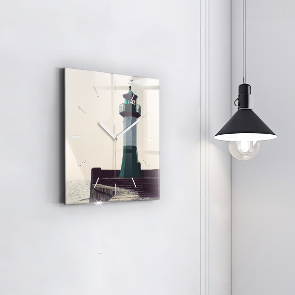 Wanduhr quadratisch mit motiv Leuchtturm und Meer