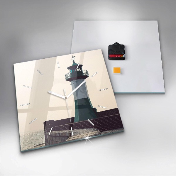 Wanduhr quadratisch mit motiv Leuchtturm und Meer