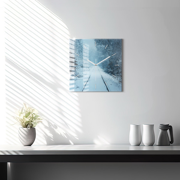 Wanduhr quadratisch Hirsche auf den Gleisen