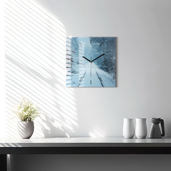 Wanduhr quadratisch Hirsche auf den Gleisen