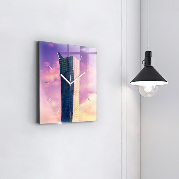 Wanduhr quadratisch mit motiv Wolkenkratzer in Warschau