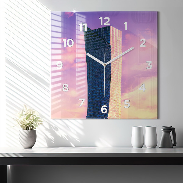 Wanduhr quadratisch mit motiv Wolkenkratzer in Warschau