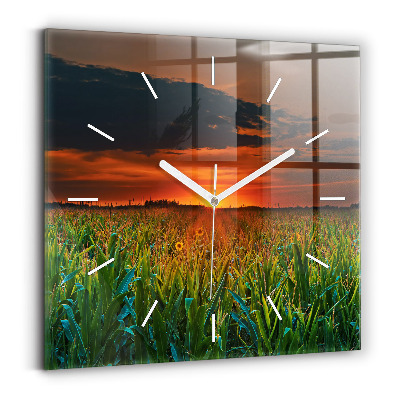 Wanduhr modern quadratisch Sonnenblumen auf einer Wiese