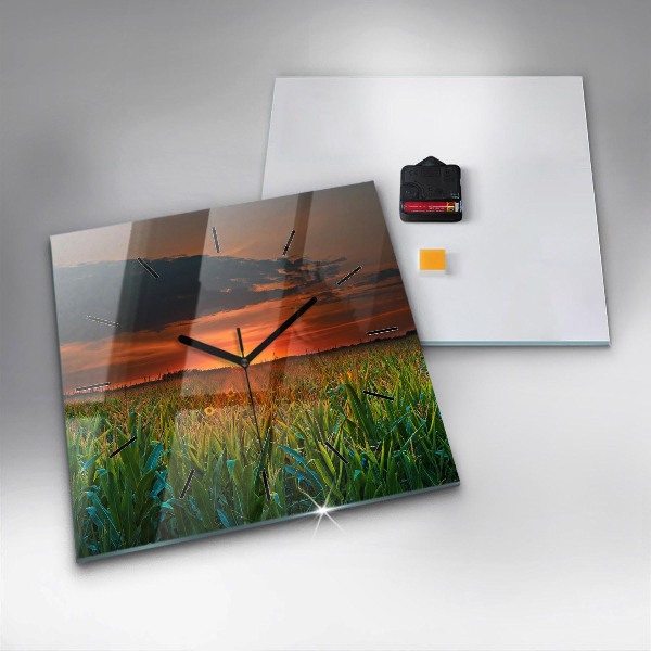 Wanduhr modern quadratisch Sonnenblumen auf einer Wiese