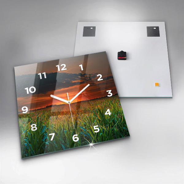 Wanduhr modern quadratisch Sonnenblumen auf einer Wiese