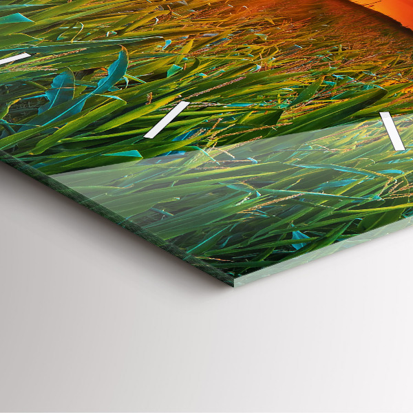 Wanduhr modern quadratisch Sonnenblumen auf einer Wiese