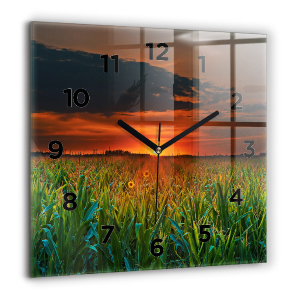 Wanduhr modern quadratisch Sonnenblumen auf einer Wiese