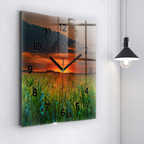 Wanduhr modern quadratisch Sonnenblumen auf einer Wiese