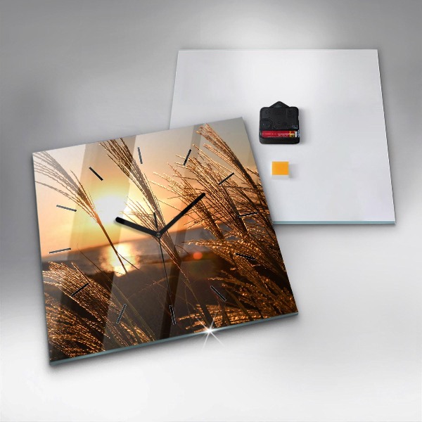 Wanduhr modern quadratisch Weizen zur Goldenen Stunde