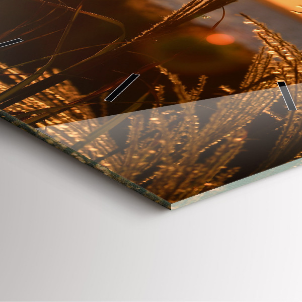 Wanduhr modern quadratisch Weizen zur Goldenen Stunde