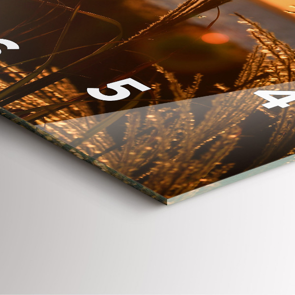 Wanduhr modern quadratisch Weizen zur Goldenen Stunde