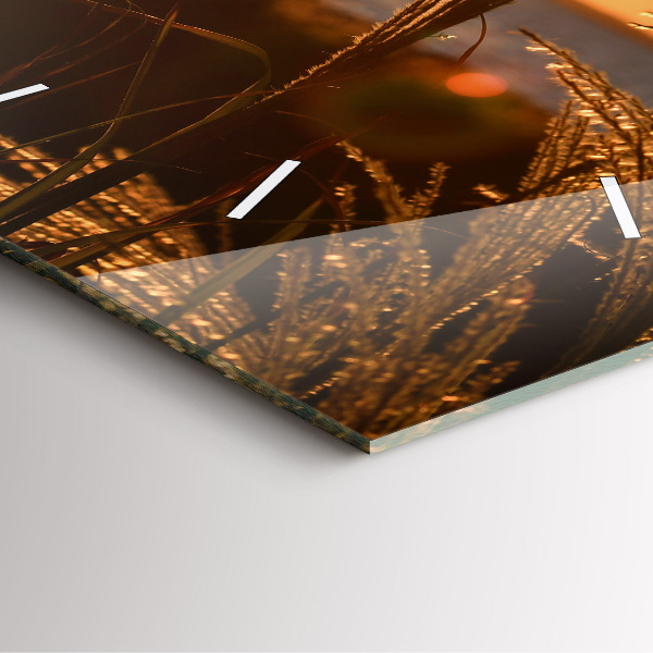 Wanduhr modern quadratisch Weizen zur Goldenen Stunde