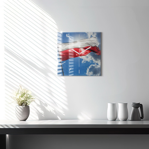 Wanduhr quadratisch mit motiv Polnische Flagge gegen den Himmel