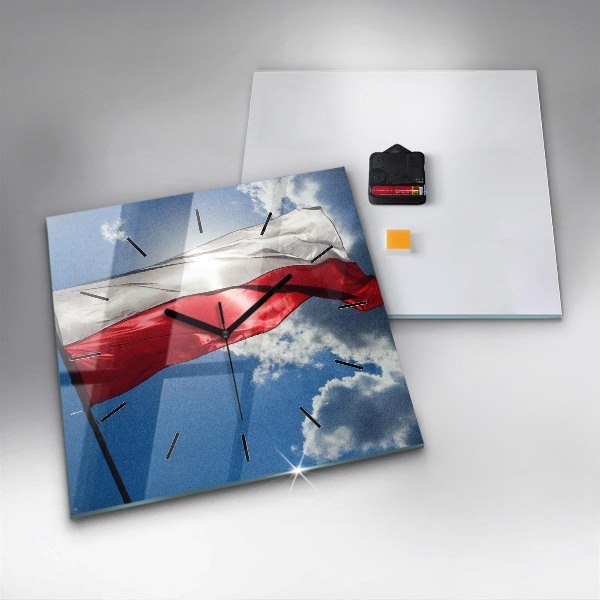 Wanduhr quadratisch mit motiv Polnische Flagge gegen den Himmel