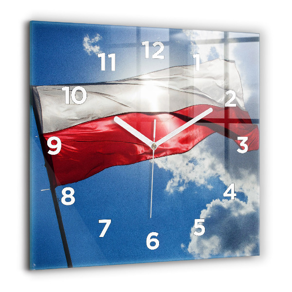 Wanduhr quadratisch mit motiv Polnische Flagge gegen den Himmel