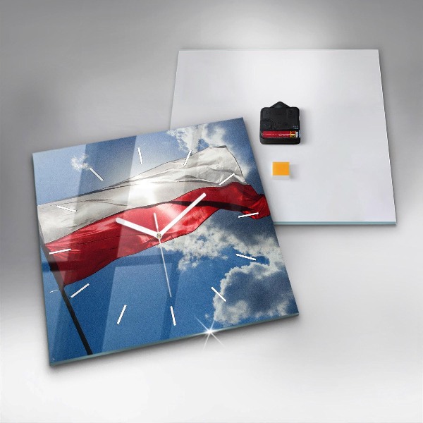Wanduhr quadratisch mit motiv Polnische Flagge gegen den Himmel