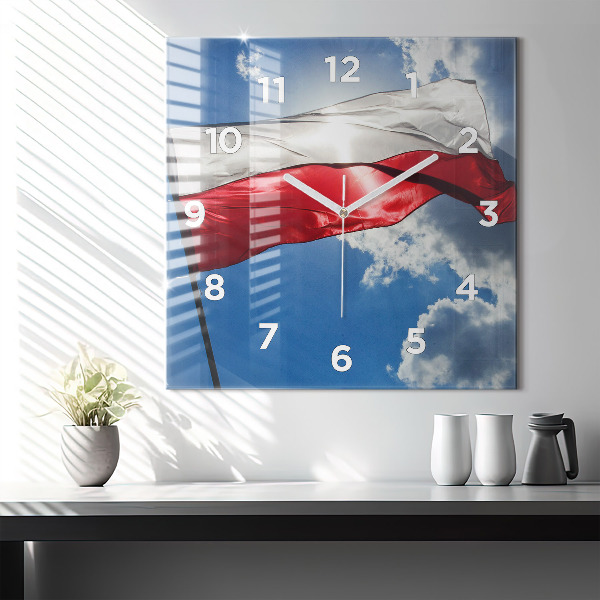 Wanduhr quadratisch mit motiv Polnische Flagge gegen den Himmel