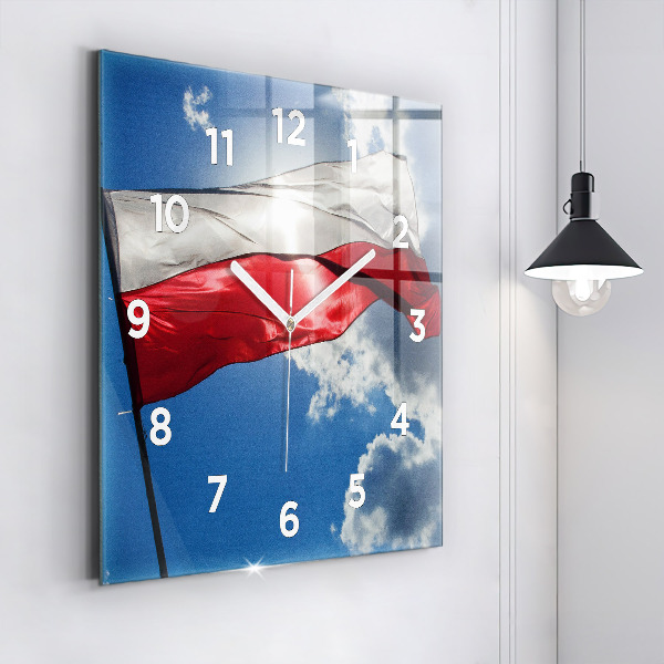 Wanduhr quadratisch mit motiv Polnische Flagge gegen den Himmel