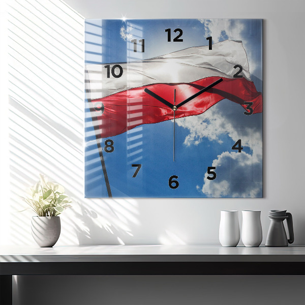 Wanduhr quadratisch mit motiv Polnische Flagge gegen den Himmel