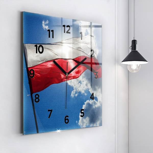 Wanduhr quadratisch mit motiv Polnische Flagge gegen den Himmel